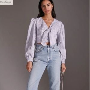 Maeve for Anthropologie Purple Plaid Cropped Blouse